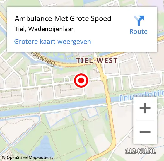 Locatie op kaart van de 112 melding: Ambulance Met Grote Spoed Naar Tiel, Wadenoijenlaan op 22 juli 2018 00:37