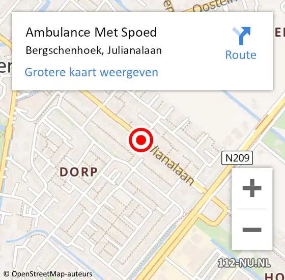 Locatie op kaart van de 112 melding: Ambulance Met Spoed Naar Bergschenhoek, Julianalaan op 22 juli 2018 01:48