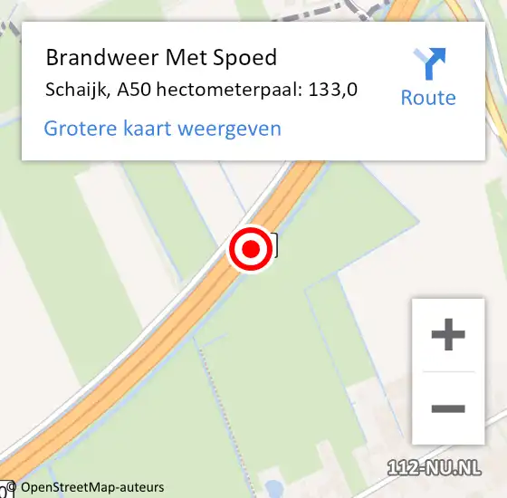 Locatie op kaart van de 112 melding: Brandweer Met Spoed Naar Schaijk, A50 hectometerpaal: 133,0 op 22 juli 2018 04:20