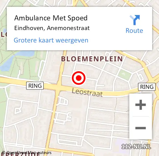 Locatie op kaart van de 112 melding: Ambulance Met Spoed Naar Eindhoven, Anemonestraat op 22 juli 2018 05:07