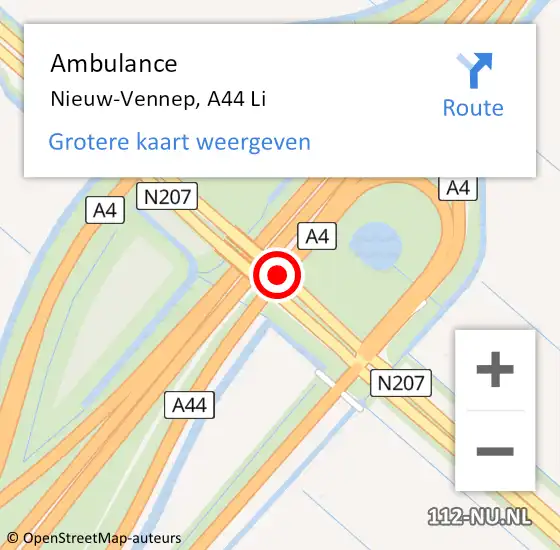 Locatie op kaart van de 112 melding: Ambulance Nieuw-Vennep, A44 Re op 22 juli 2018 08:42
