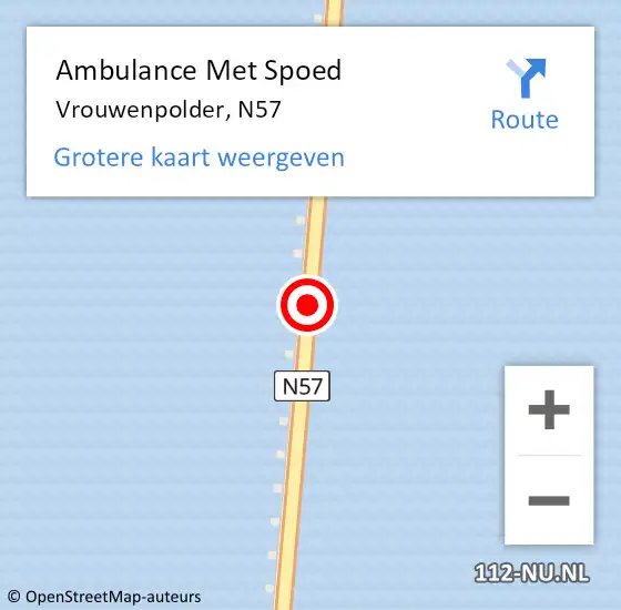 Locatie op kaart van de 112 melding: Ambulance Met Spoed Naar Vrouwenpolder, N57 op 22 juli 2018 11:25