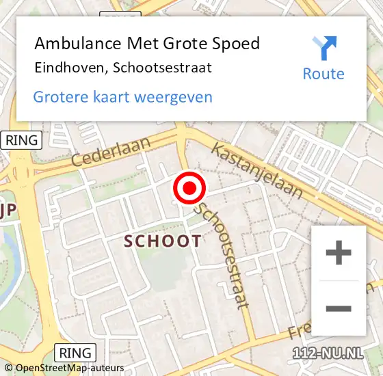 Locatie op kaart van de 112 melding: Ambulance Met Grote Spoed Naar Eindhoven, Schootsestraat op 22 juli 2018 11:37