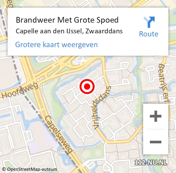Locatie op kaart van de 112 melding: Brandweer Met Grote Spoed Naar Capelle aan den IJssel, Zwaarddans op 22 juli 2018 12:24