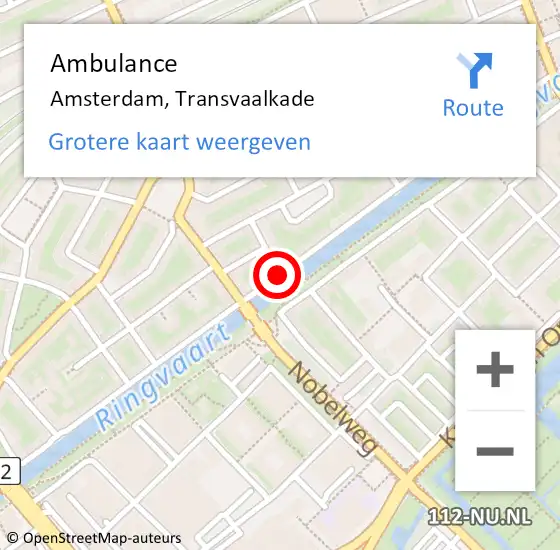 Locatie op kaart van de 112 melding: Ambulance Amsterdam, Transvaalkade op 22 juli 2018 12:29