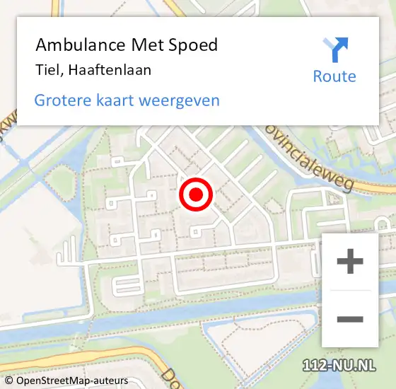 Locatie op kaart van de 112 melding: Ambulance Met Spoed Naar Tiel, Haaftenlaan op 22 juli 2018 12:37