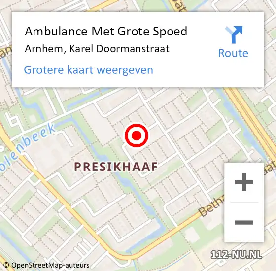 Locatie op kaart van de 112 melding: Ambulance Met Grote Spoed Naar Arnhem, Karel Doormanstraat op 22 juli 2018 12:38