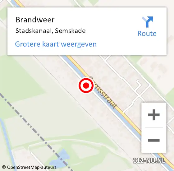 Locatie op kaart van de 112 melding: Brandweer Stadskanaal, Semskade op 22 juli 2018 15:02