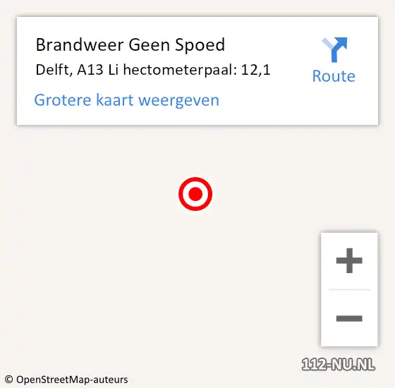 Locatie op kaart van de 112 melding: Brandweer Geen Spoed Naar Delft, A13 Li hectometerpaal: 12,1 op 22 juli 2018 15:11