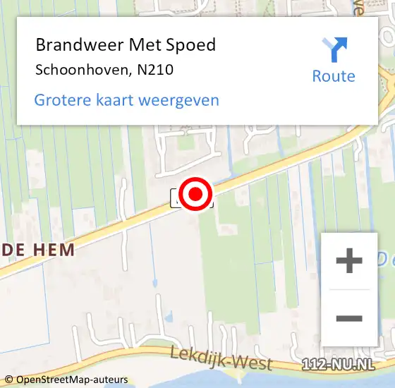 Locatie op kaart van de 112 melding: Brandweer Met Spoed Naar Schoonhoven, N210 op 22 juli 2018 19:19