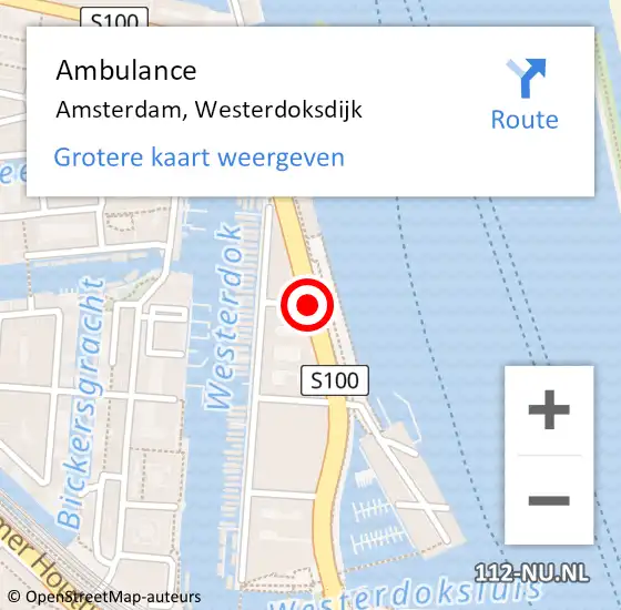 Locatie op kaart van de 112 melding: Ambulance Amsterdam, Westerdoksdijk op 22 juli 2018 20:08