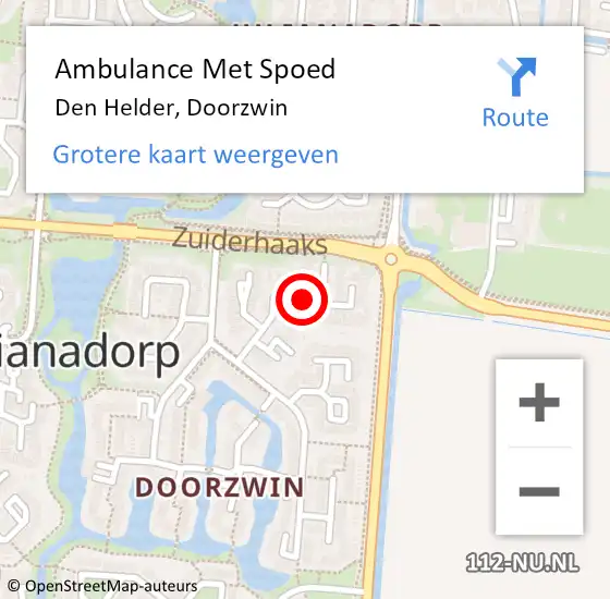 Locatie op kaart van de 112 melding: Ambulance Met Spoed Naar Den Helder, Doorzwin op 22 juli 2018 21:11
