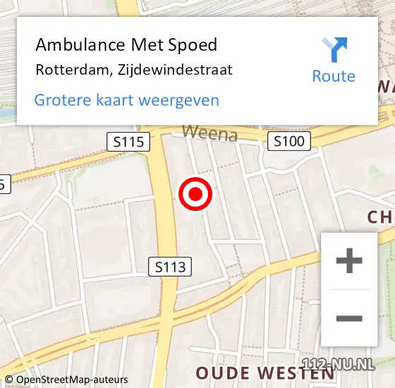 Locatie op kaart van de 112 melding: Ambulance Met Spoed Naar Rotterdam, Zijdewindestraat op 22 juli 2018 21:23