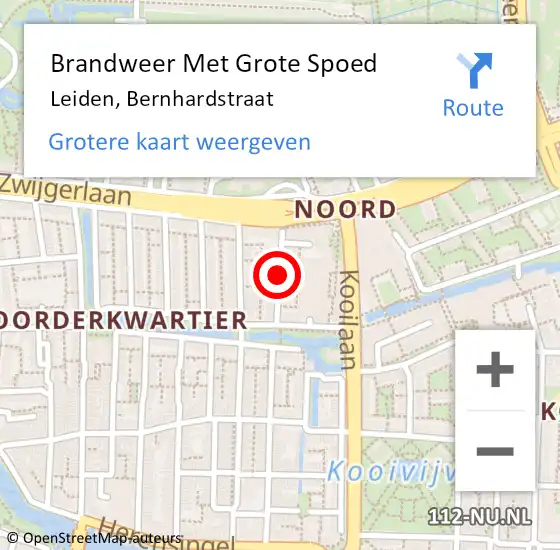 Locatie op kaart van de 112 melding: Brandweer Met Grote Spoed Naar Leiden, Bernhardstraat op 22 juli 2018 23:54