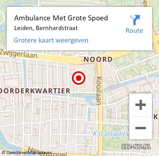 Locatie op kaart van de 112 melding: Ambulance Met Grote Spoed Naar Leiden, Bernhardstraat op 23 juli 2018 00:04