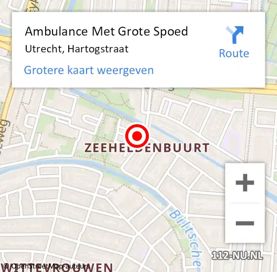 Locatie op kaart van de 112 melding: Ambulance Met Grote Spoed Naar Utrecht, Hartogstraat op 23 juli 2018 08:27