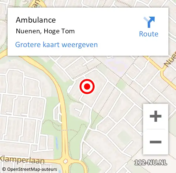 Locatie op kaart van de 112 melding: Ambulance Nuenen, Hoge Tom op 23 juli 2018 09:03