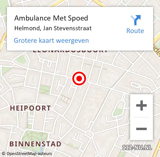Locatie op kaart van de 112 melding: Ambulance Met Spoed Naar Helmond, Jan Stevensstraat op 23 juli 2018 12:58