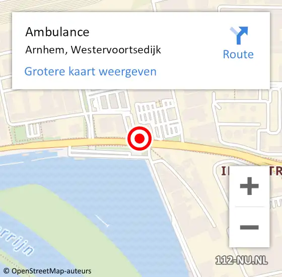 Locatie op kaart van de 112 melding: Ambulance Arnhem, Westervoortsedijk op 23 juli 2018 13:00