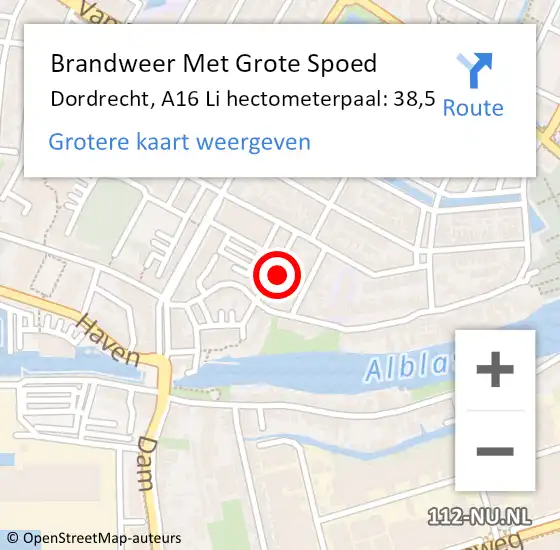 Locatie op kaart van de 112 melding: Brandweer Met Grote Spoed Naar Dordrecht, A16 Li hectometerpaal: 38,5 op 23 juli 2018 15:09
