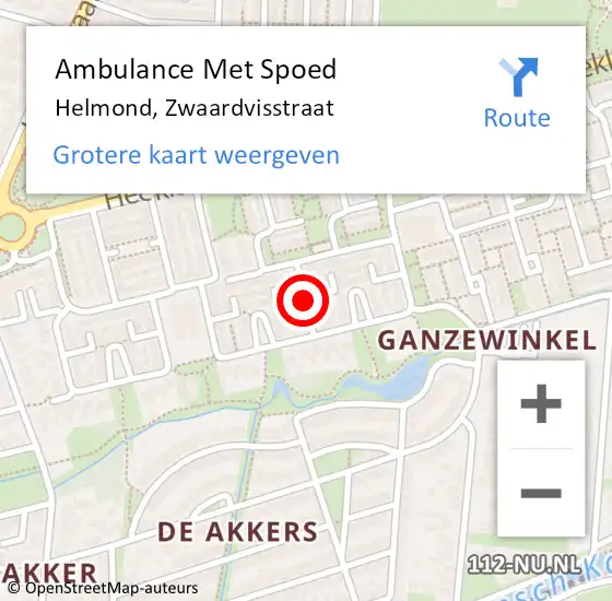 Locatie op kaart van de 112 melding: Ambulance Met Spoed Naar Helmond, Zwaardvisstraat op 23 juli 2018 17:33