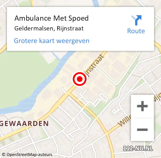 Locatie op kaart van de 112 melding: Ambulance Met Spoed Naar Geldermalsen, Rijnstraat op 23 juli 2018 20:02