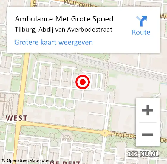 Locatie op kaart van de 112 melding: Ambulance Met Grote Spoed Naar Tilburg, Abdij van Averbodestraat op 23 juli 2018 22:41
