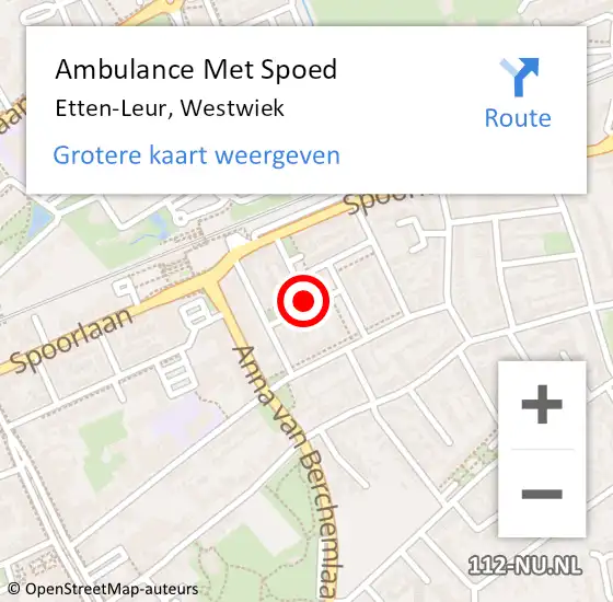 Locatie op kaart van de 112 melding: Ambulance Met Spoed Naar Etten-Leur, Westwiek op 24 juli 2018 07:08