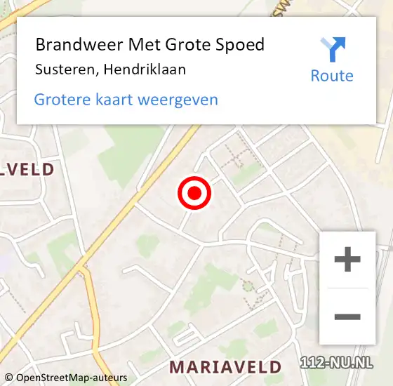 Locatie op kaart van de 112 melding: Brandweer Met Grote Spoed Naar Susteren, Hendriklaan op 24 juli 2018 07:58