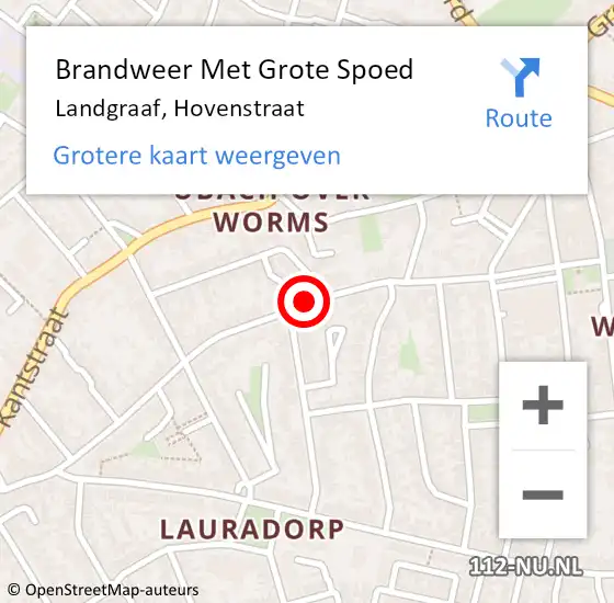 Locatie op kaart van de 112 melding: Brandweer Met Grote Spoed Naar Landgraaf, Hovenstraat op 24 juli 2018 10:46