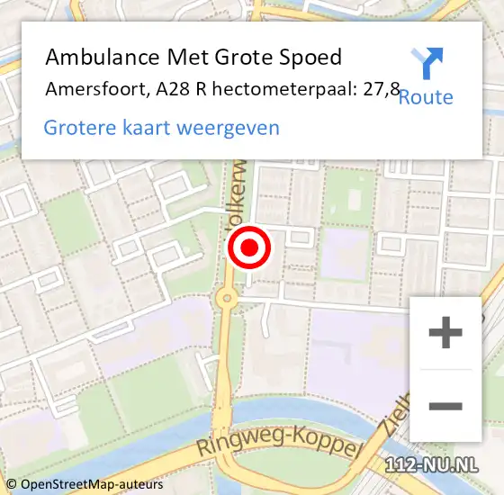 Locatie op kaart van de 112 melding: Ambulance Met Grote Spoed Naar Amersfoort, A28 R hectometerpaal: 27,8 op 24 juli 2018 12:13