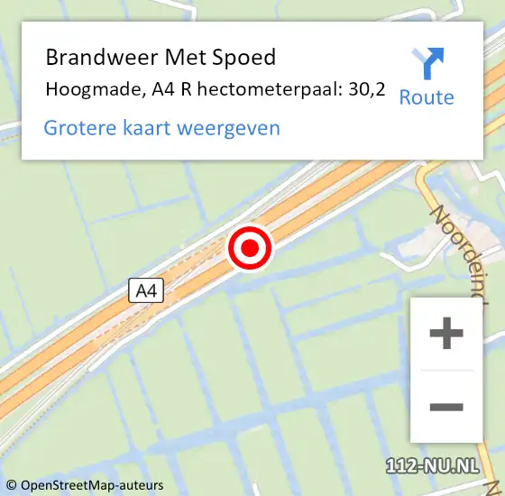 Locatie op kaart van de 112 melding: Brandweer Met Spoed Naar Hoogmade, A4 R hectometerpaal: 30,2 op 24 juli 2018 17:05