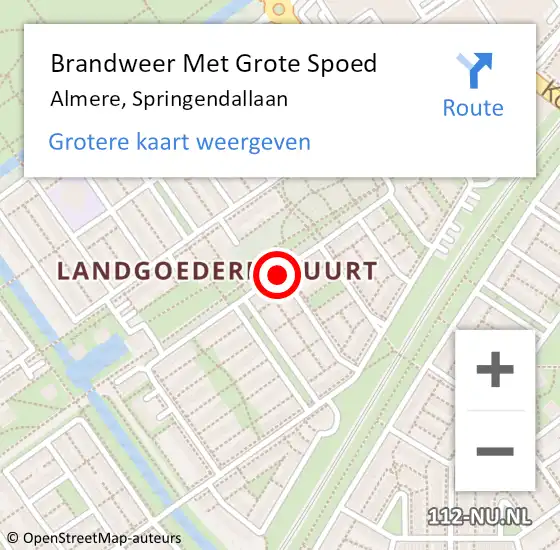 Locatie op kaart van de 112 melding: Brandweer Met Grote Spoed Naar Almere, Springendallaan op 24 juli 2018 17:12