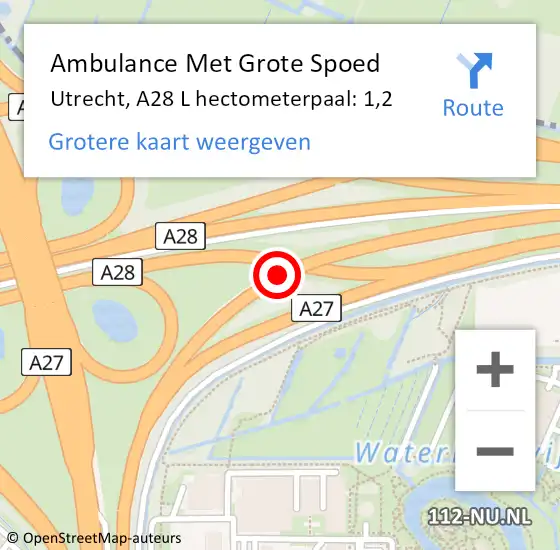 Locatie op kaart van de 112 melding: Ambulance Met Grote Spoed Naar Utrecht, A28 L hectometerpaal: 1,2 op 24 juli 2018 19:53