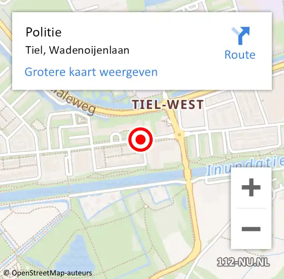 Locatie op kaart van de 112 melding: Politie Tiel, Wadenoijenlaan op 24 juli 2018 20:00