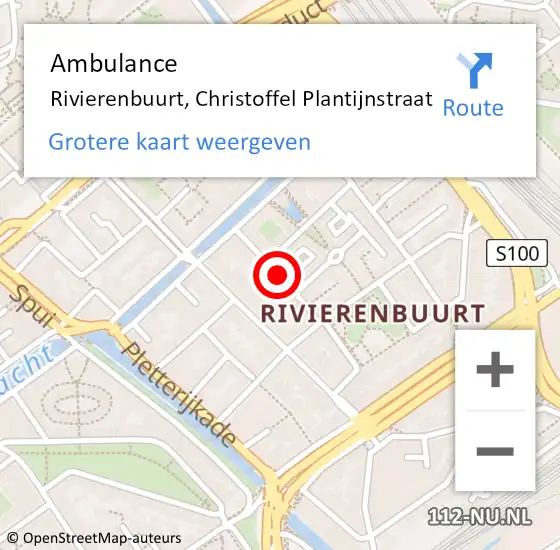Locatie op kaart van de 112 melding: Ambulance Rivierenbuurt, Christoffel Plantijnstraat op 24 juli 2018 20:57