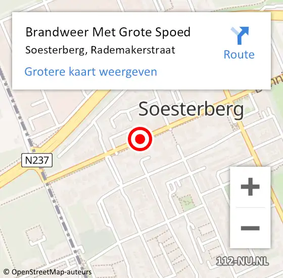Locatie op kaart van de 112 melding: Brandweer Met Grote Spoed Naar Soesterberg, Rademakerstraat op 24 juli 2018 22:38