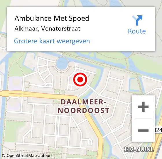 Locatie op kaart van de 112 melding: Ambulance Met Spoed Naar Alkmaar, Venatorstraat op 24 juli 2018 23:02