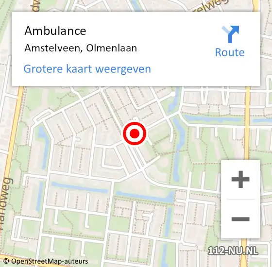 Locatie op kaart van de 112 melding: Ambulance Amstelveen, Olmenlaan op 25 juli 2018 01:14
