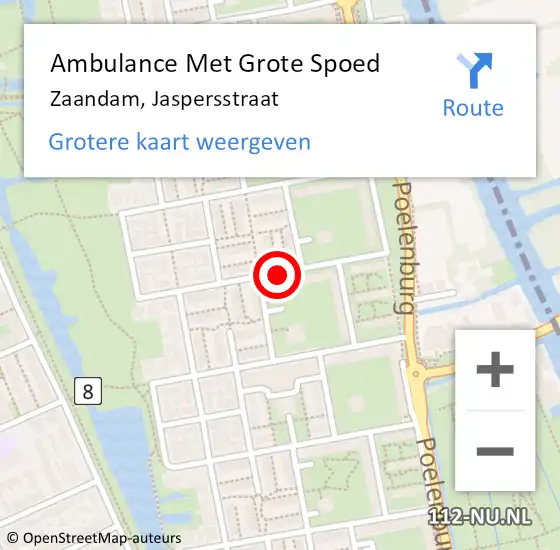 Locatie op kaart van de 112 melding: Ambulance Met Grote Spoed Naar Zaandam, Jaspersstraat op 25 juli 2018 03:15
