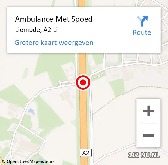 Locatie op kaart van de 112 melding: Ambulance Met Spoed Naar Liempde, A2 Re hectometerpaal: 133,7 op 25 juli 2018 10:13