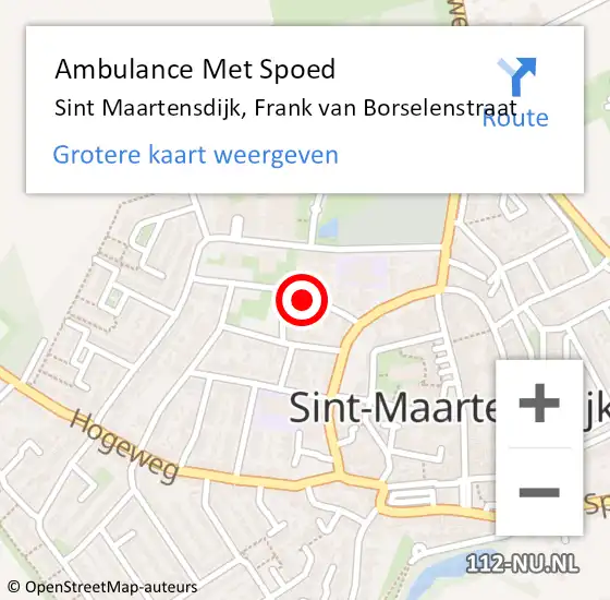 Locatie op kaart van de 112 melding: Ambulance Met Spoed Naar Sint Maartensdijk, Frank van Borselenstraat op 25 juli 2018 13:25
