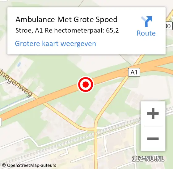 Locatie op kaart van de 112 melding: Ambulance Met Grote Spoed Naar Stroe, A1 Re hectometerpaal: 65,2 op 25 juli 2018 16:37