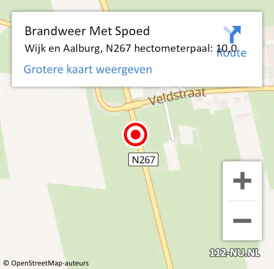 Locatie op kaart van de 112 melding: Brandweer Met Spoed Naar Wijk en Aalburg, N267 hectometerpaal: 10,0 op 25 juli 2018 23:27