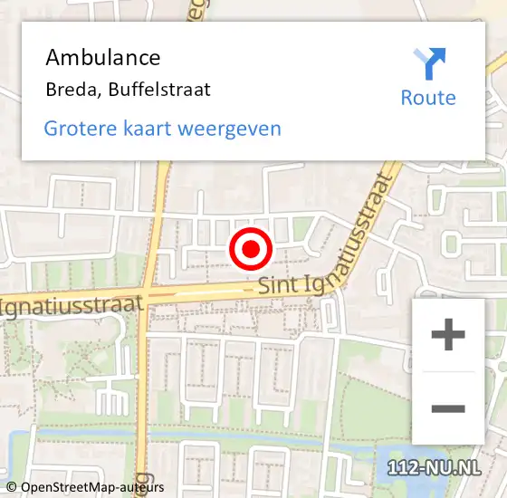 Locatie op kaart van de 112 melding: Ambulance Breda, Buffelstraat op 26 juli 2018 10:14