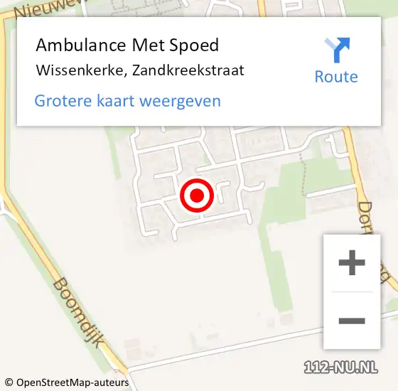 Locatie op kaart van de 112 melding: Ambulance Met Spoed Naar Wissenkerke, Zandkreekstraat op 26 juli 2018 12:15