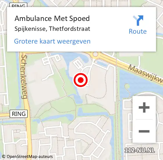 Locatie op kaart van de 112 melding: Ambulance Met Spoed Naar Spijkenisse, Thetfordstraat op 26 juli 2018 12:42