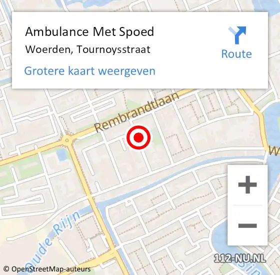Locatie op kaart van de 112 melding: Ambulance Met Spoed Naar Woerden, Tournoysstraat op 26 juli 2018 12:59