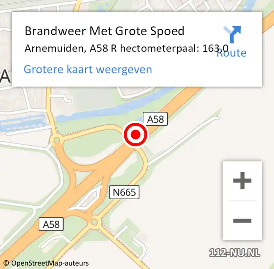 Locatie op kaart van de 112 melding: Brandweer Met Grote Spoed Naar Arnemuiden, A58 Re op 26 juli 2018 15:52
