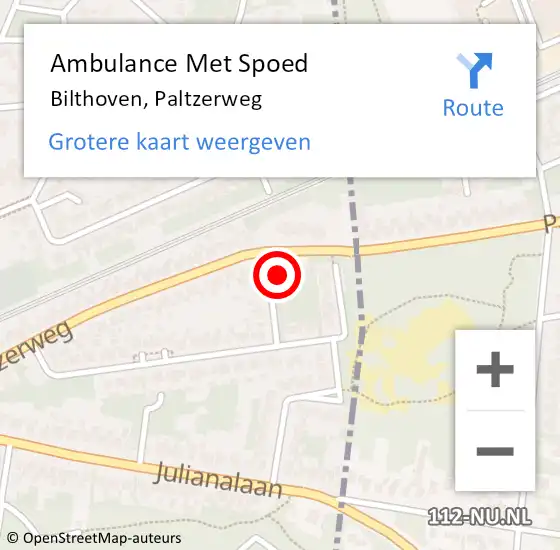 Locatie op kaart van de 112 melding: Ambulance Met Spoed Naar Bilthoven, Paltzerweg op 26 juli 2018 17:42